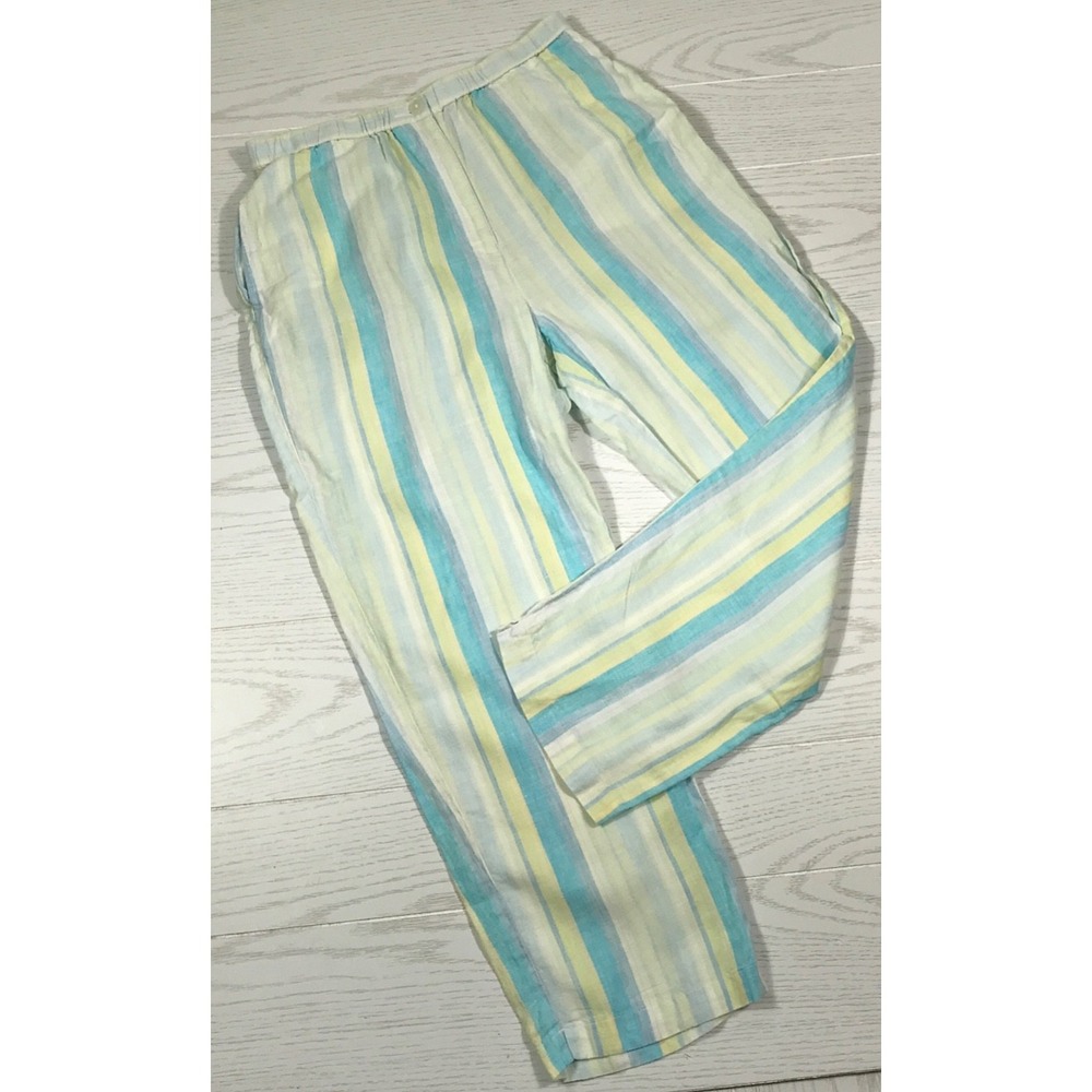 Talbots Irish Linen Pants Womens 8 Striped Lightweight Breathable Pockets Spring